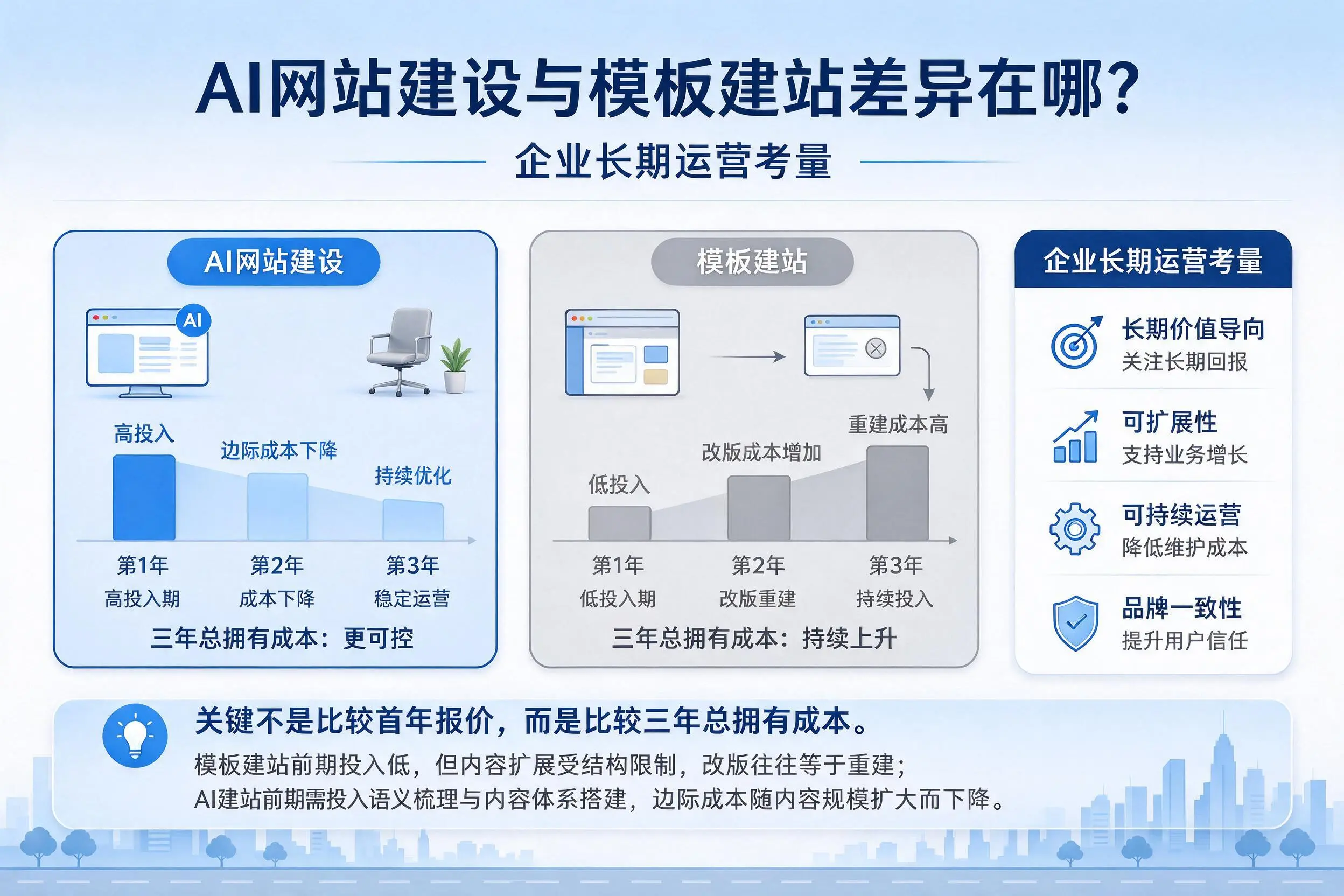 AI网站建设与模板建站差异在哪?鹰潭企业长期运营考量